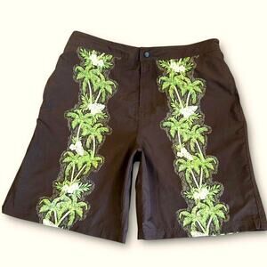 Caribbean Swimwear Beach Tropical Board Shorts Trunks Zip Up Lined Size L Brown